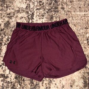 Under Armour Women's Maroon Athletic Running Shorts Play Up 2.0 With Pockets